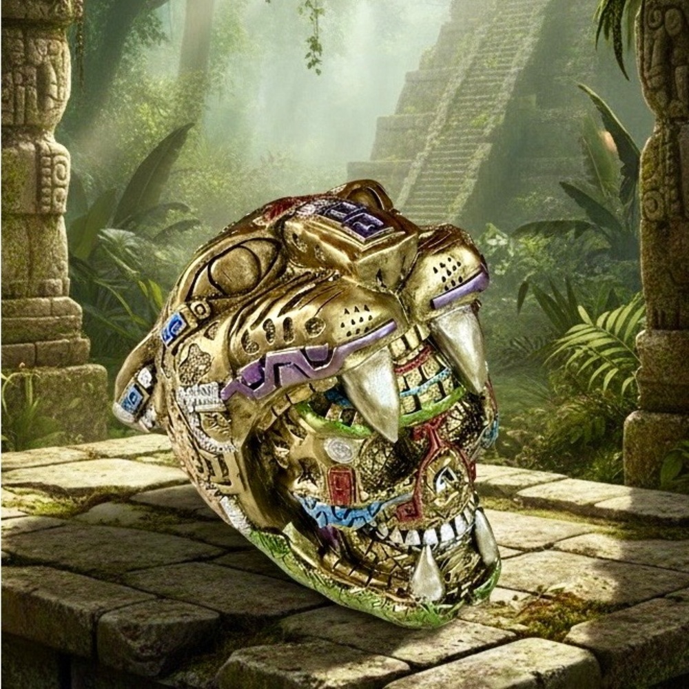 Jaguar Skull with Mayan Calendar